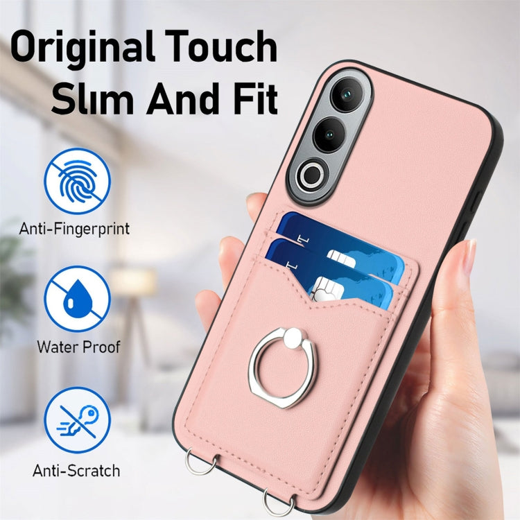 For OnePlus Nord CE4 / OPPO K12 5G R20 Crossbody Rope Ring Card Holder Phone Case