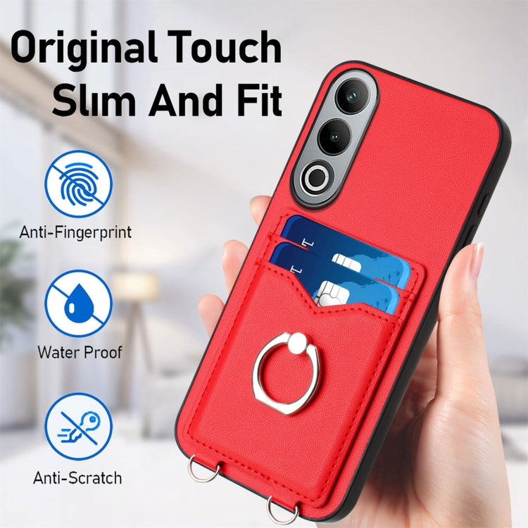 For OnePlus Nord CE4 / OPPO K12 5G R20 Crossbody Rope Ring Card Holder Phone Case