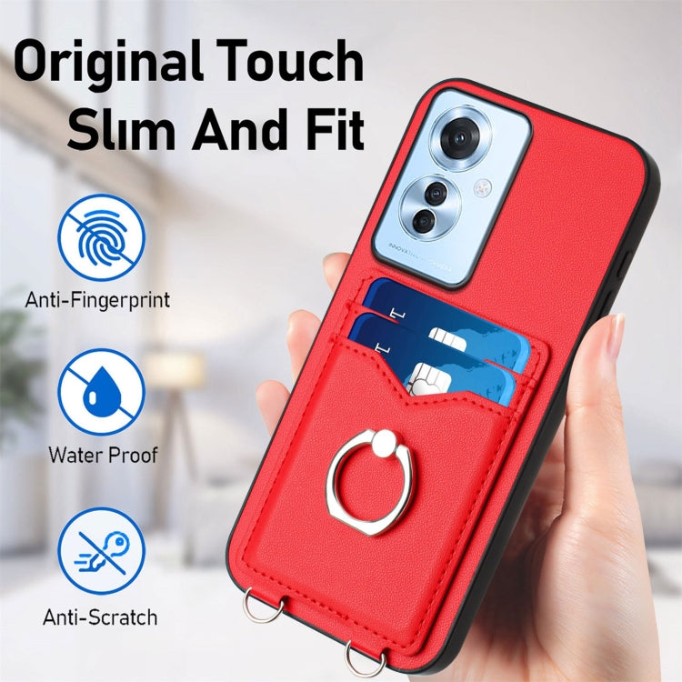 For OPPO F25 Pro 5G India R20 Crossbody Rope Ring Card Holder Phone Case