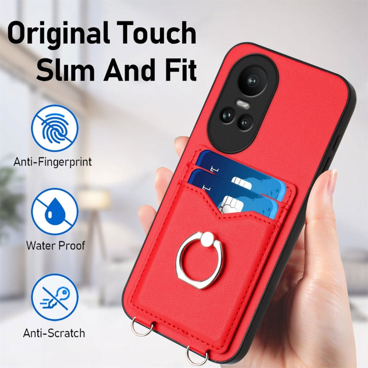 For OPPO Reno10 Pro 5G Global R20 Crossbody Rope Ring Card Holder Phone Case
