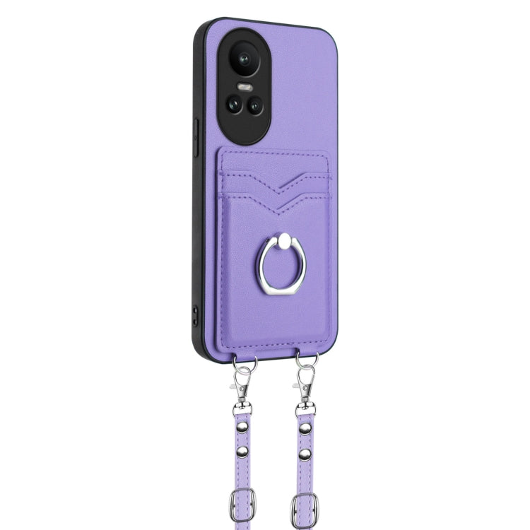 For OPPO Reno10 Pro 5G Global R20 Crossbody Rope Ring Card Holder Phone Case