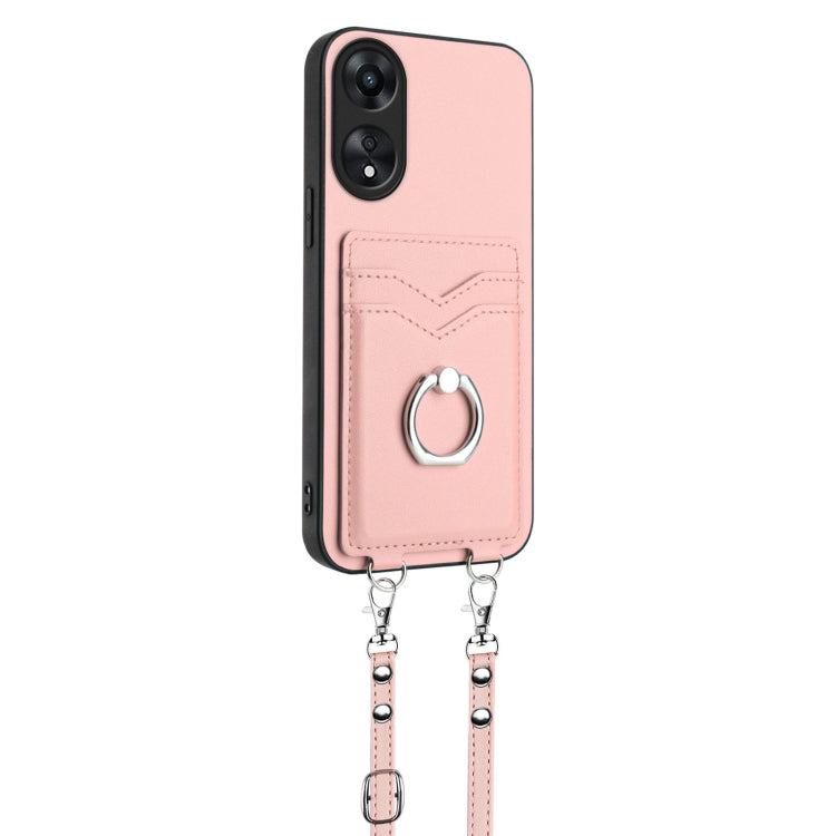 For OPPO A78 4G Global R20 Crossbody Rope Ring Card Holder Phone Case