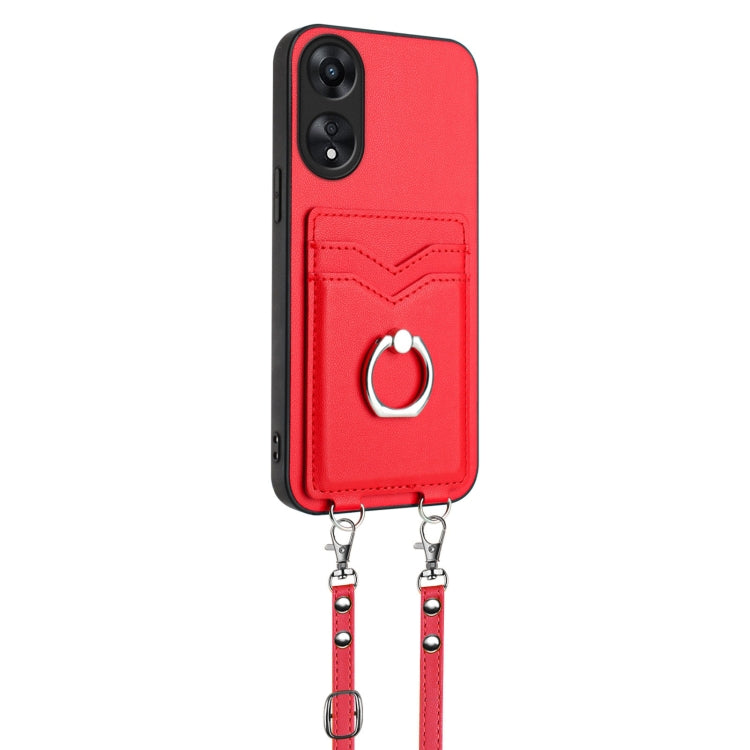 For OPPO A78 4G Global R20 Crossbody Rope Ring Card Holder Phone Case