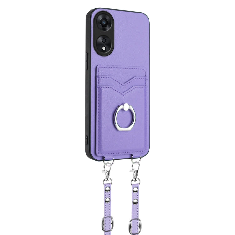 For OPPO A78 4G Global R20 Crossbody Rope Ring Card Holder Phone Case