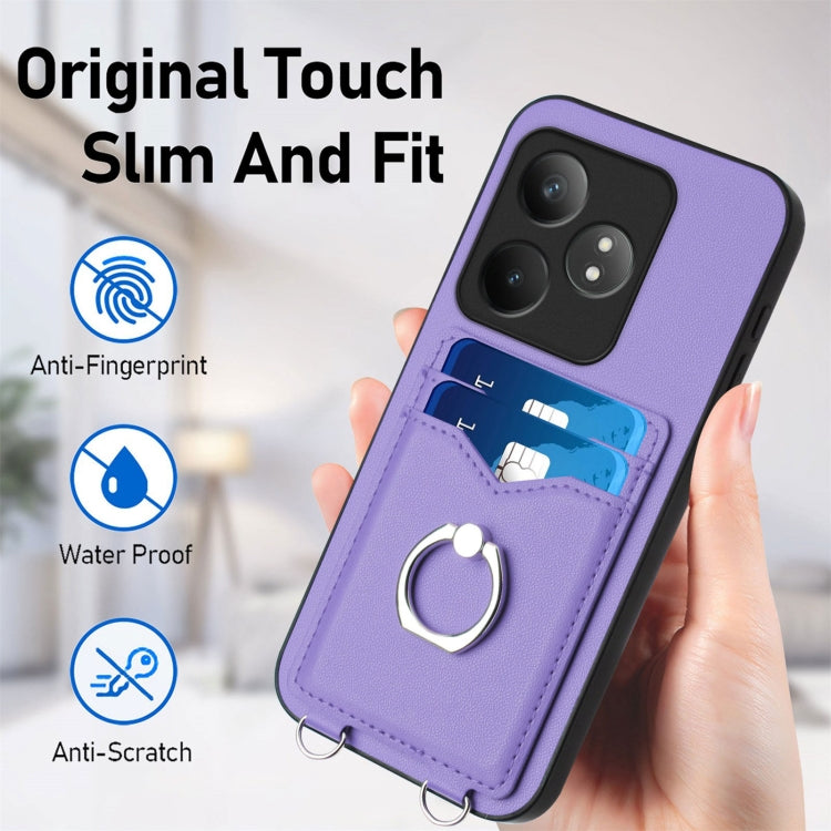 For Realme GT Neo6 SE R20 Crossbody Rope Ring Card Holder Phone Case