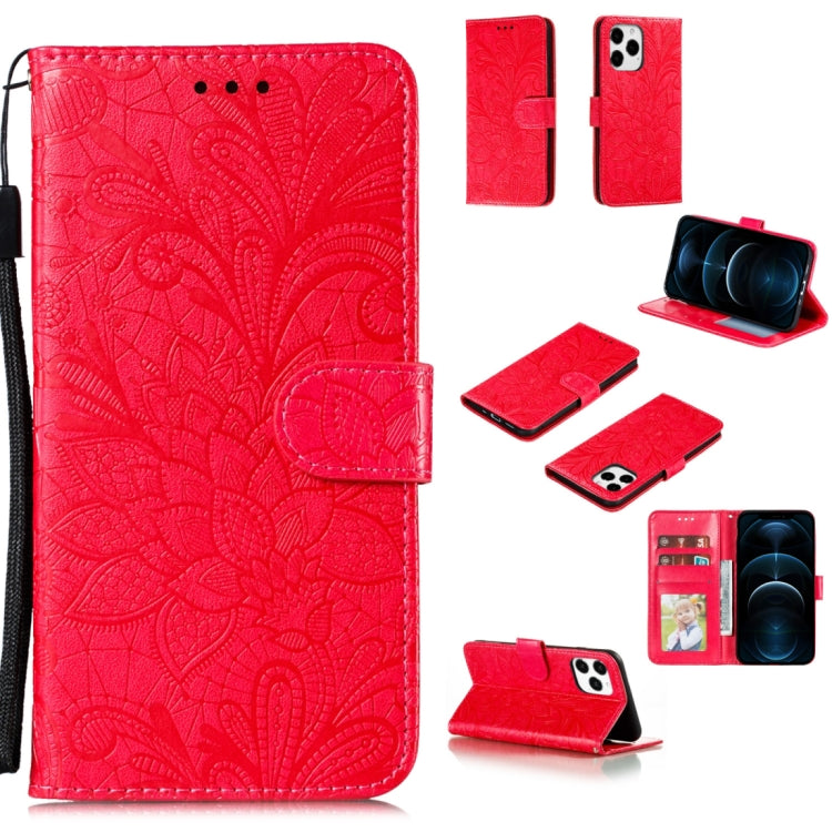For iPhone 12 Pro Max Lace Flower Horizontal Flip Leather Case with Holder & Card Slots & Wallet & Photo Frame