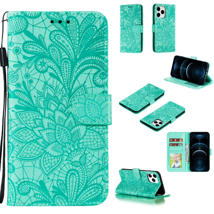 For iPhone 12 Pro Max Lace Flower Horizontal Flip Leather Case with Holder & Card Slots & Wallet & Photo Frame