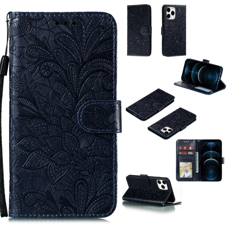 For iPhone 12 Pro Max Lace Flower Horizontal Flip Leather Case with Holder & Card Slots & Wallet & Photo Frame
