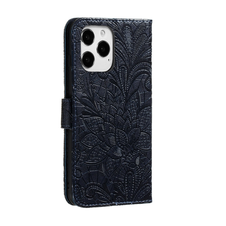 For iPhone 12 Pro Max Lace Flower Horizontal Flip Leather Case with Holder & Card Slots & Wallet & Photo Frame