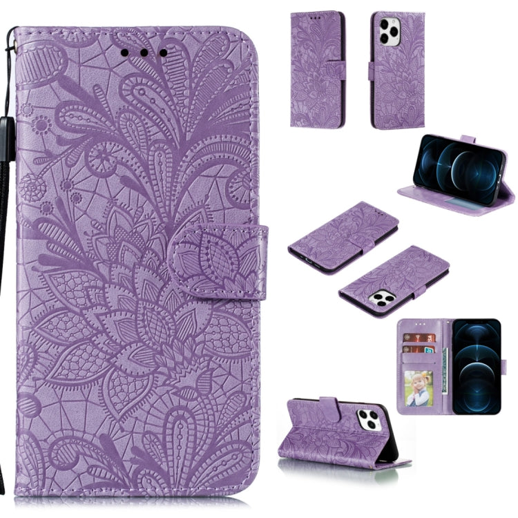 For iPhone 12 Pro Max Lace Flower Horizontal Flip Leather Case with Holder & Card Slots & Wallet & Photo Frame