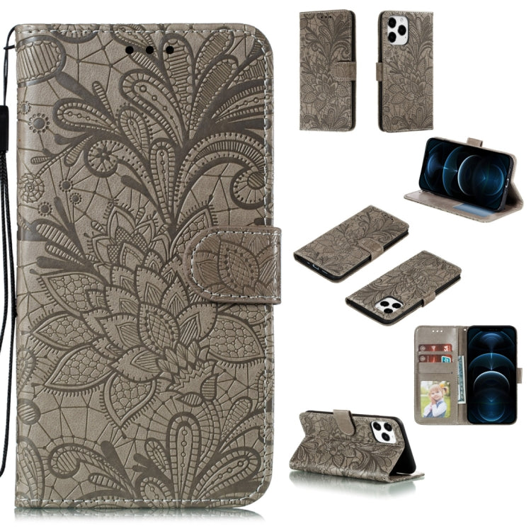For iPhone 12 Pro Max Lace Flower Horizontal Flip Leather Case with Holder & Card Slots & Wallet & Photo Frame