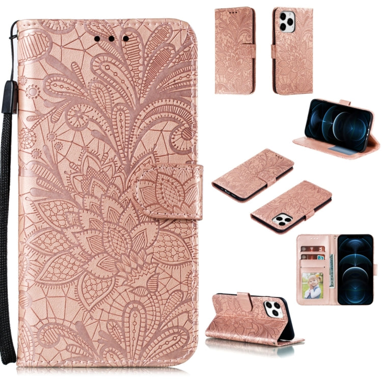 For iPhone 12 Pro Max Lace Flower Horizontal Flip Leather Case with Holder & Card Slots & Wallet & Photo Frame