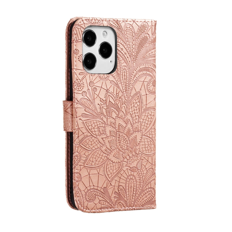 For iPhone 12 Pro Max Lace Flower Horizontal Flip Leather Case with Holder & Card Slots & Wallet & Photo Frame