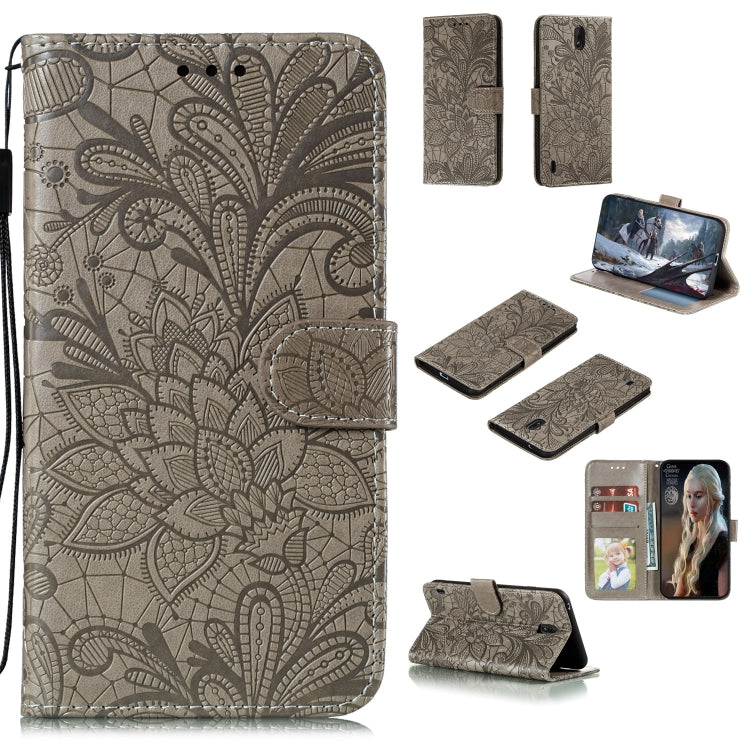 For Nokia C1 Lace Flower Horizontal Flip Leather Case with Holder & Card Slots & Wallet & Photo Frame