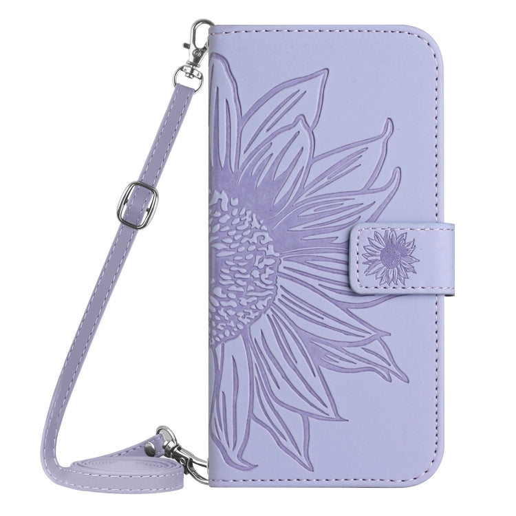 For Samsung Galaxy S25 5G Skin Feel Sun Flower Embossed Flip Leather Phone Case with Lanyard