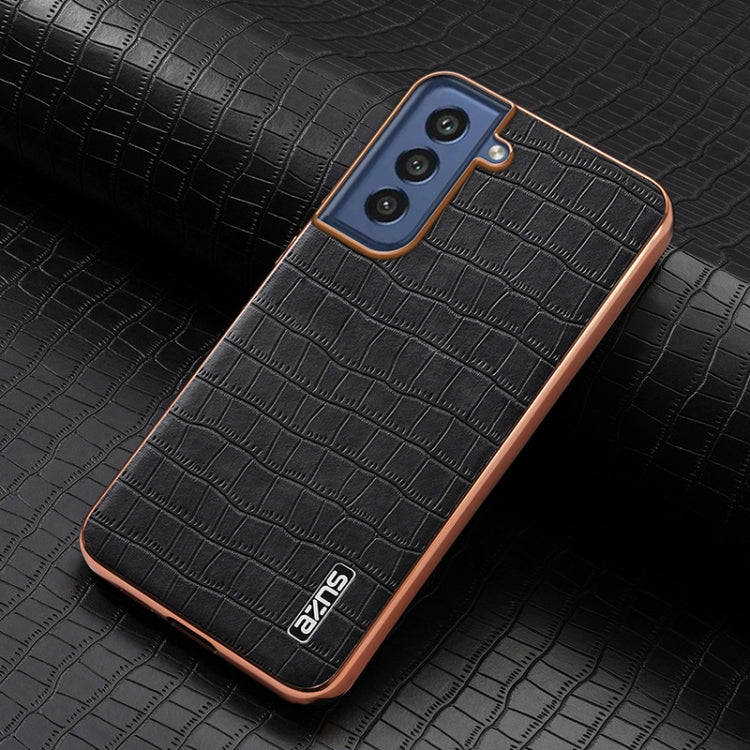For Samsung Galaxy S21 FE 5G AZNS Electroplated Frame Crocodile Texture Full Coverage Phone Case