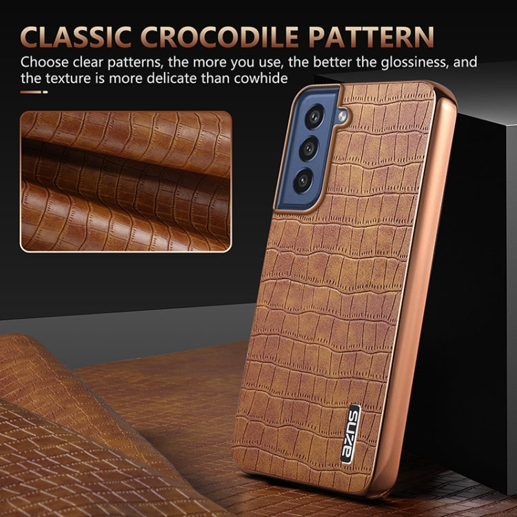 For Samsung Galaxy S21 FE 5G AZNS Electroplated Frame Crocodile Texture Full Coverage Phone Case