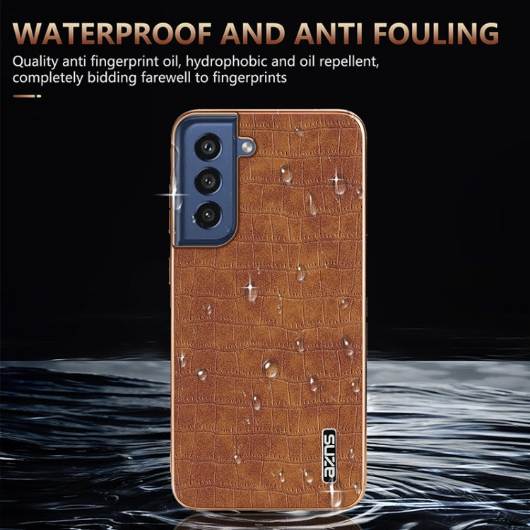 For Samsung Galaxy S21 FE 5G AZNS Electroplated Frame Crocodile Texture Full Coverage Phone Case