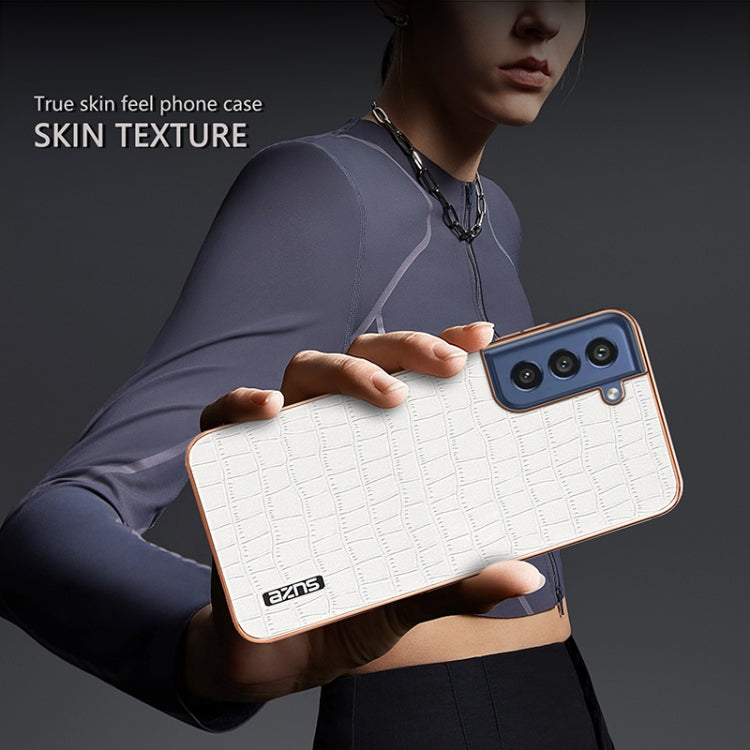 For Samsung Galaxy S21 FE 5G AZNS Electroplated Frame Crocodile Texture Full Coverage Phone Case
