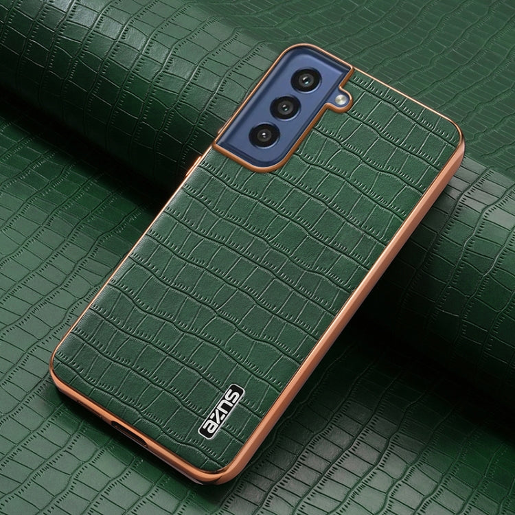 For Samsung Galaxy S21 FE 5G AZNS Electroplated Frame Crocodile Texture Full Coverage Phone Case