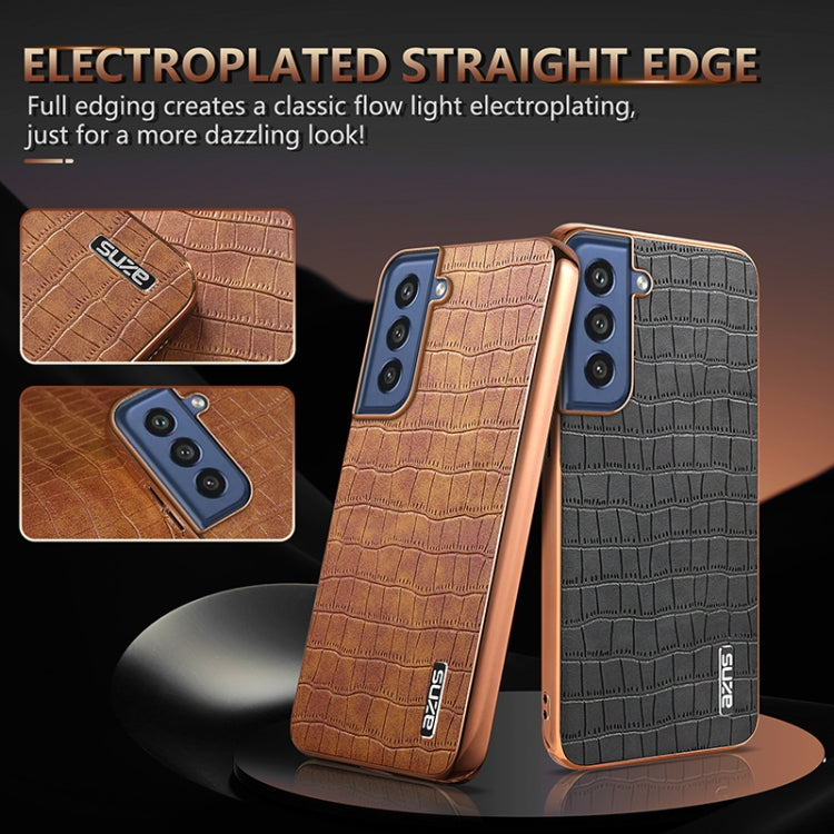 For Samsung Galaxy S21 FE 5G AZNS Electroplated Frame Crocodile Texture Full Coverage Phone Case