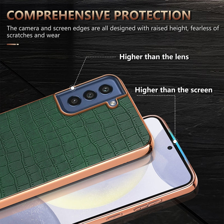 For Samsung Galaxy S21 FE 5G AZNS Electroplated Frame Crocodile Texture Full Coverage Phone Case