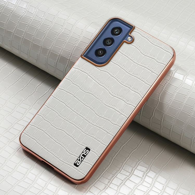 For Samsung Galaxy S21 FE 5G AZNS Electroplated Frame Crocodile Texture Full Coverage Phone Case