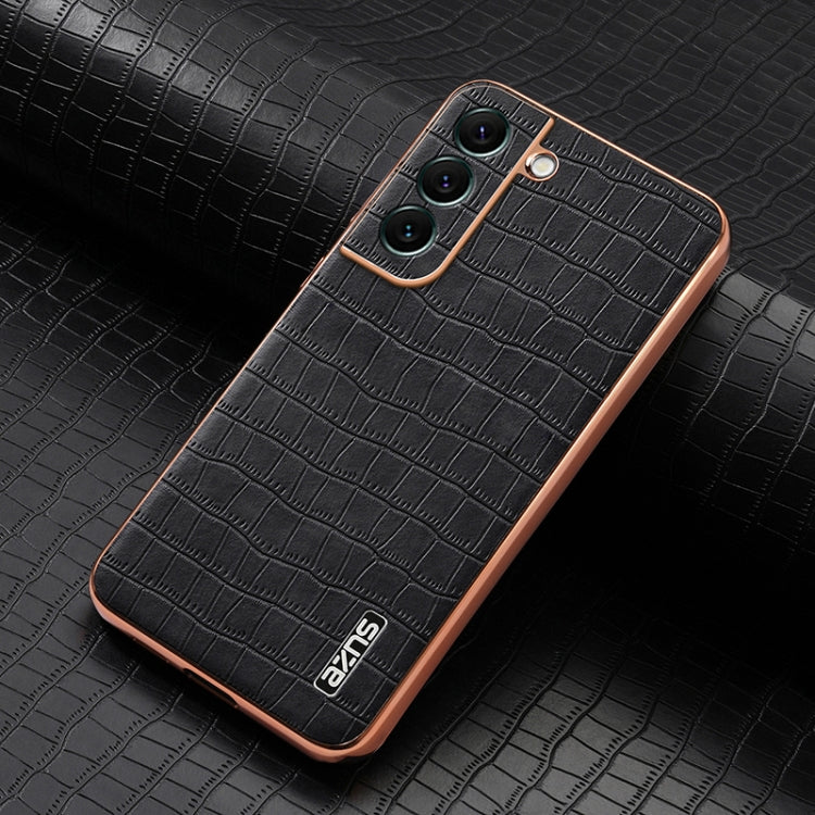 For Samsung Galaxy S22 5G AZNS Electroplated Frame Crocodile Texture Full Coverage Phone Case