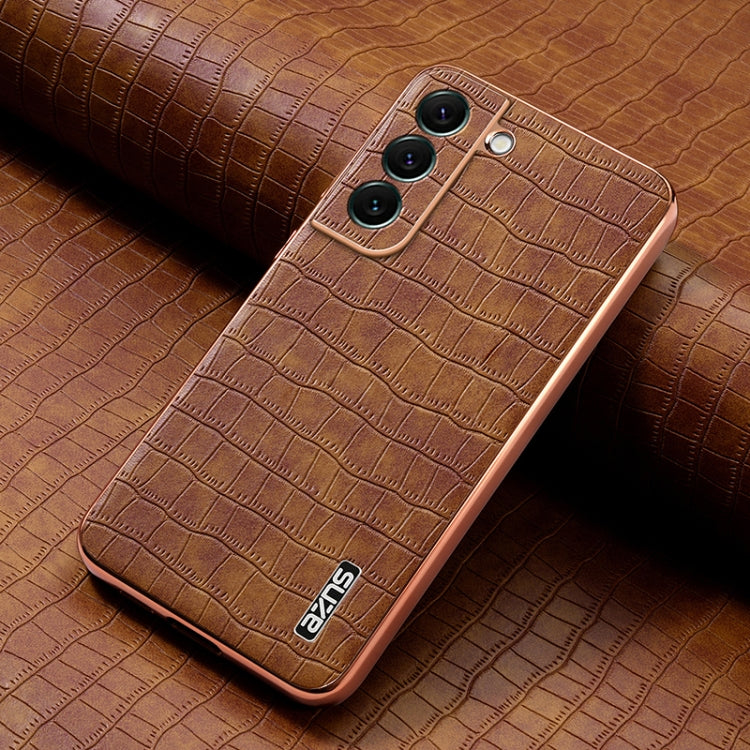 For Samsung Galaxy S22 5G AZNS Electroplated Frame Crocodile Texture Full Coverage Phone Case
