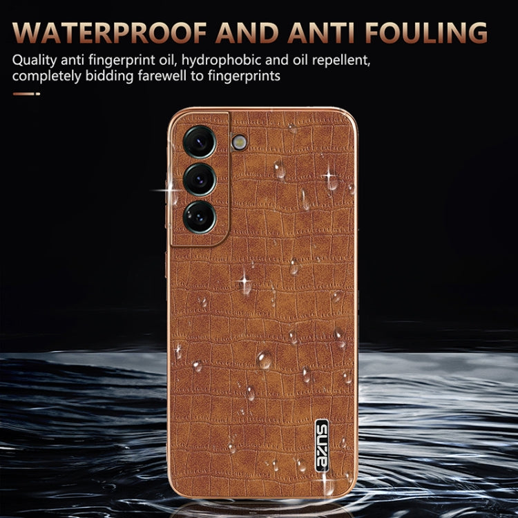 For Samsung Galaxy S22 5G AZNS Electroplated Frame Crocodile Texture Full Coverage Phone Case