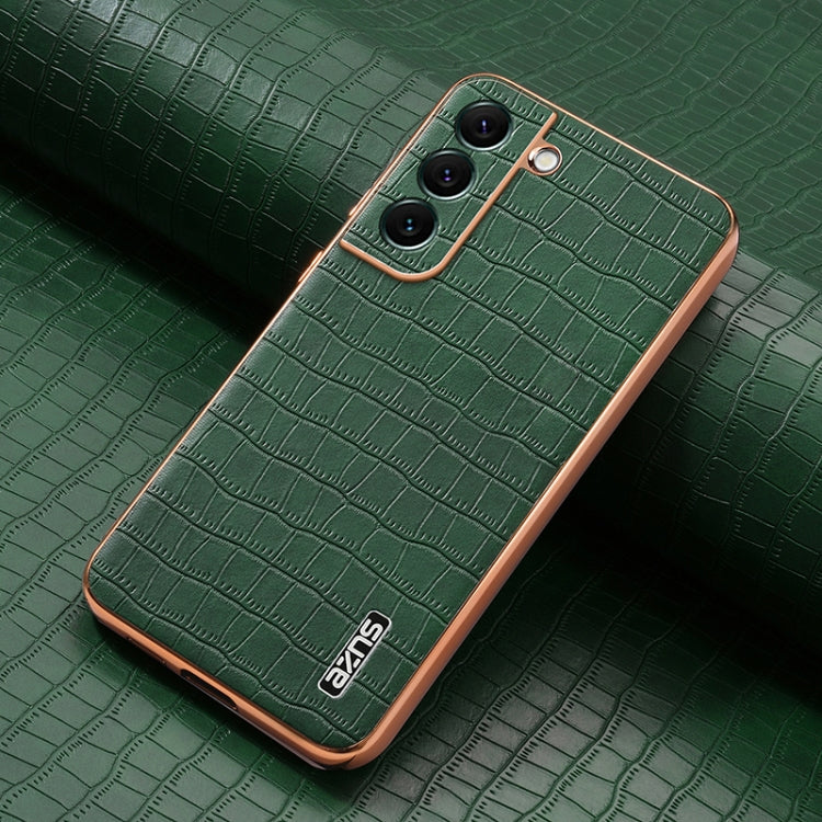 For Samsung Galaxy S22 5G AZNS Electroplated Frame Crocodile Texture Full Coverage Phone Case