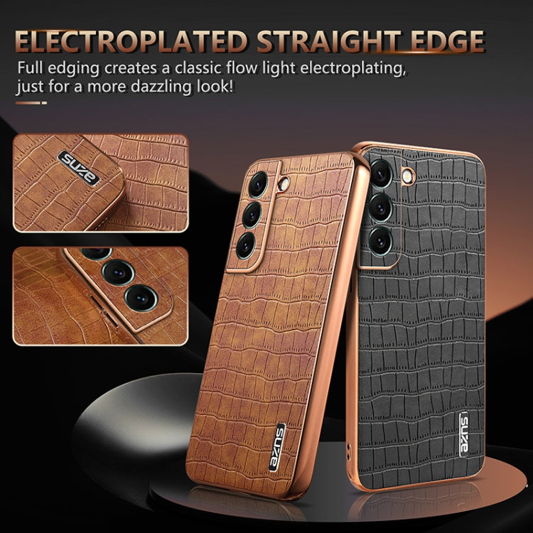 For Samsung Galaxy S22 5G AZNS Electroplated Frame Crocodile Texture Full Coverage Phone Case
