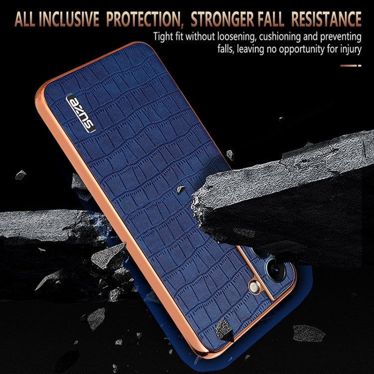 For Samsung Galaxy S22 5G AZNS Electroplated Frame Crocodile Texture Full Coverage Phone Case