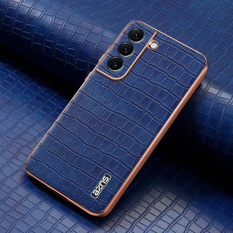 For Samsung Galaxy S22 5G AZNS Electroplated Frame Crocodile Texture Full Coverage Phone Case