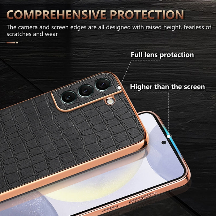 For Samsung Galaxy S22 5G AZNS Electroplated Frame Crocodile Texture Full Coverage Phone Case