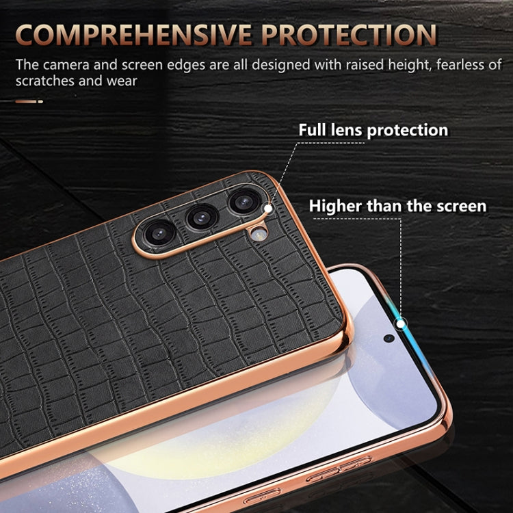 For Samsung Galaxy S23 5G AZNS Electroplated Frame Crocodile Texture Full Coverage Phone Case