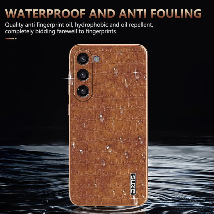 For Samsung Galaxy S23 5G AZNS Electroplated Frame Crocodile Texture Full Coverage Phone Case
