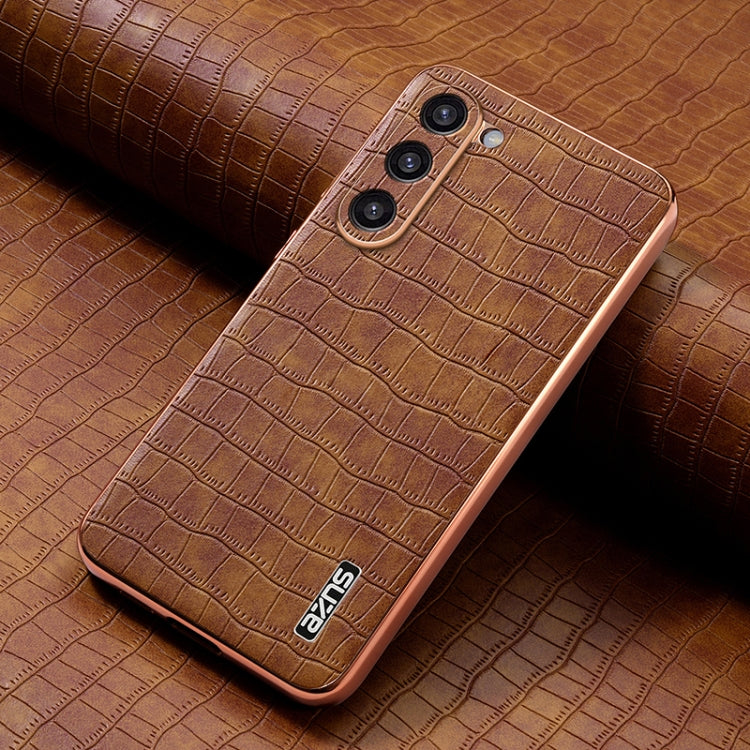 For Samsung Galaxy S23 5G AZNS Electroplated Frame Crocodile Texture Full Coverage Phone Case