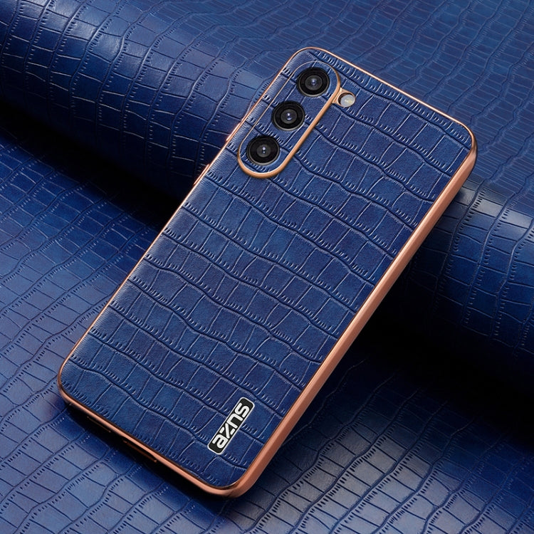 For Samsung Galaxy S23 5G AZNS Electroplated Frame Crocodile Texture Full Coverage Phone Case