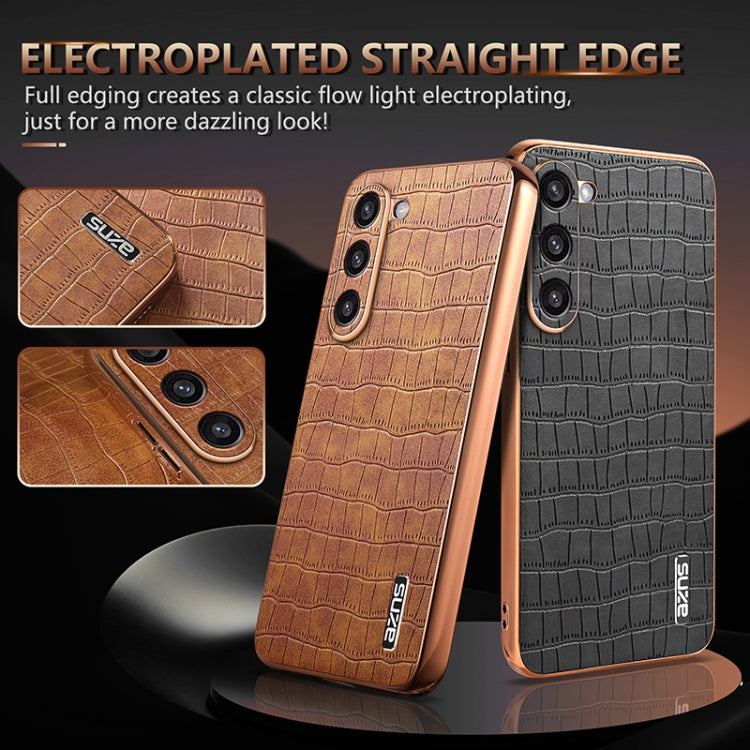 For Samsung Galaxy S23 5G AZNS Electroplated Frame Crocodile Texture Full Coverage Phone Case