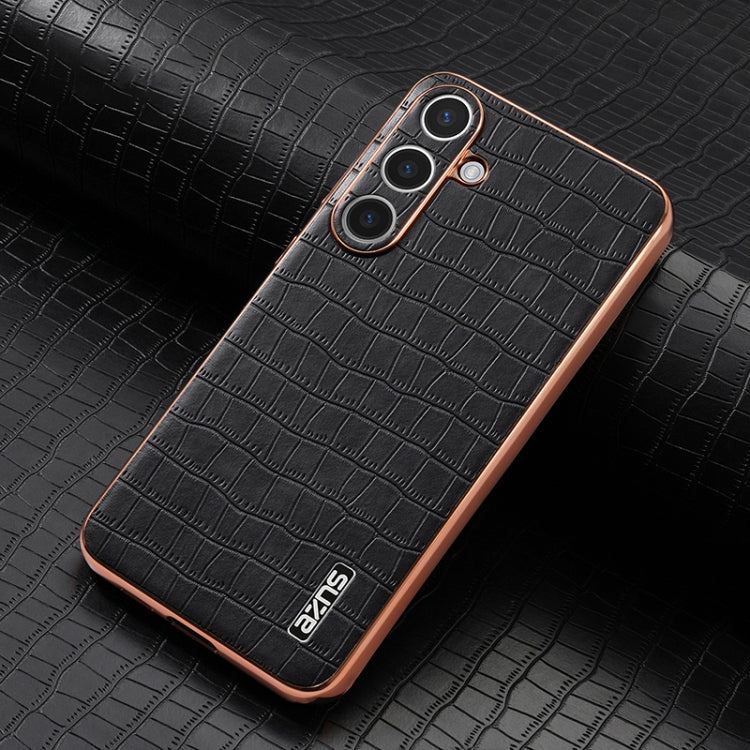 For Samsung Galaxy S25+ 5G AZNS Electroplated Frame Crocodile Texture Full Coverage Phone Case