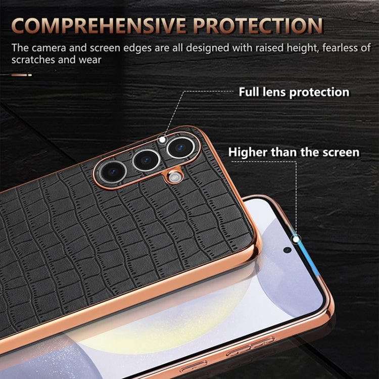 For Samsung Galaxy S25+ 5G AZNS Electroplated Frame Crocodile Texture Full Coverage Phone Case