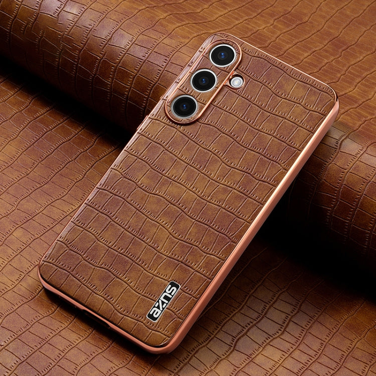For Samsung Galaxy S25+ 5G AZNS Electroplated Frame Crocodile Texture Full Coverage Phone Case