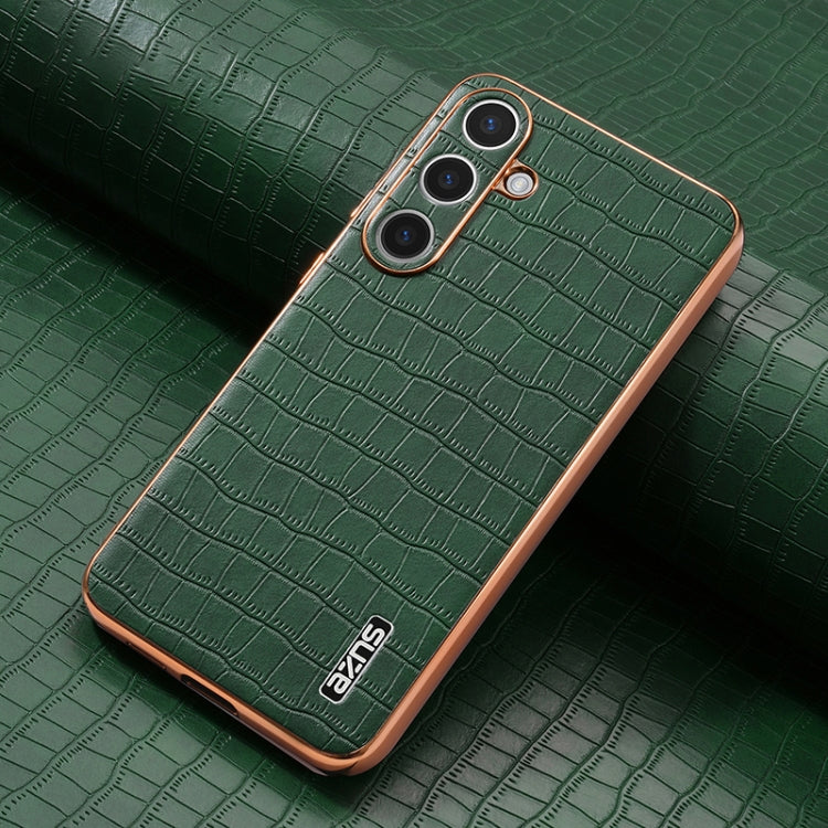 For Samsung Galaxy S25+ 5G AZNS Electroplated Frame Crocodile Texture Full Coverage Phone Case