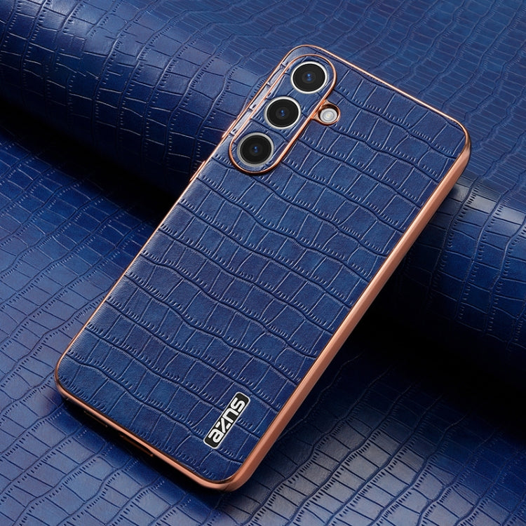 For Samsung Galaxy S25+ 5G AZNS Electroplated Frame Crocodile Texture Full Coverage Phone Case