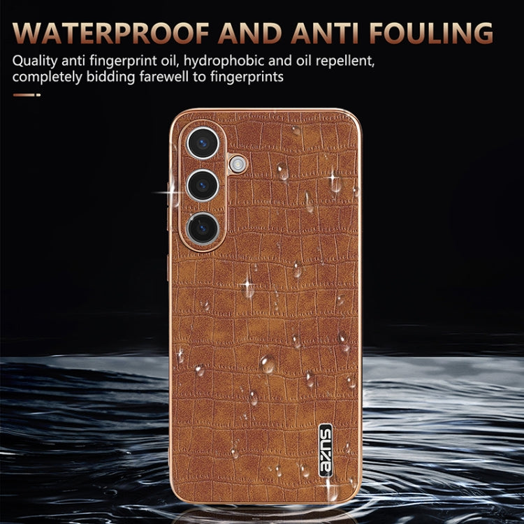 For Samsung Galaxy S25+ 5G AZNS Electroplated Frame Crocodile Texture Full Coverage Phone Case