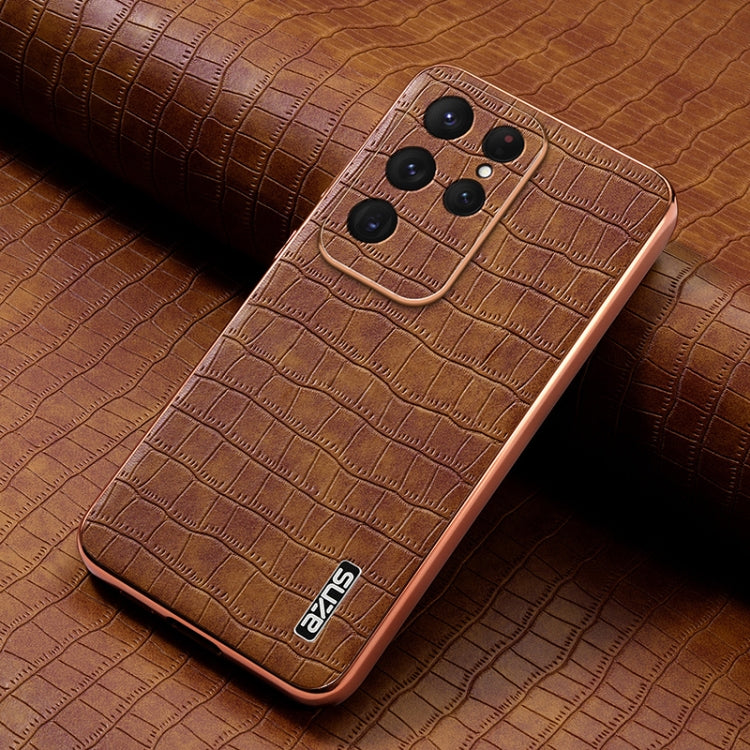For Samsung Galaxy S25 Ultra 5G AZNS Electroplated Frame Crocodile Texture Full Coverage Phone Case