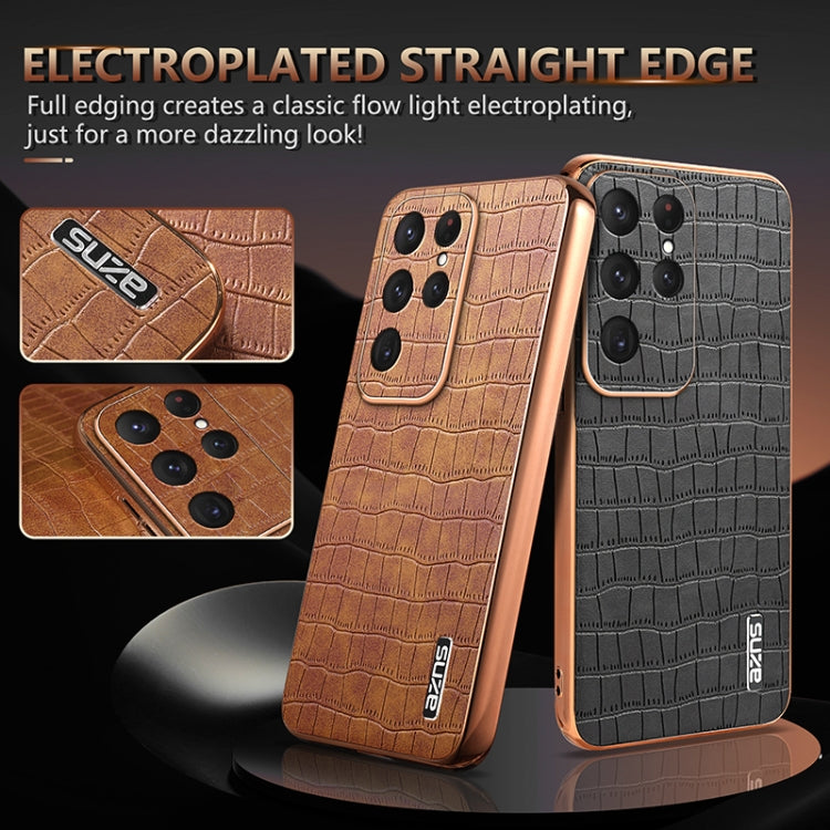 For Samsung Galaxy S25 Ultra 5G AZNS Electroplated Frame Crocodile Texture Full Coverage Phone Case