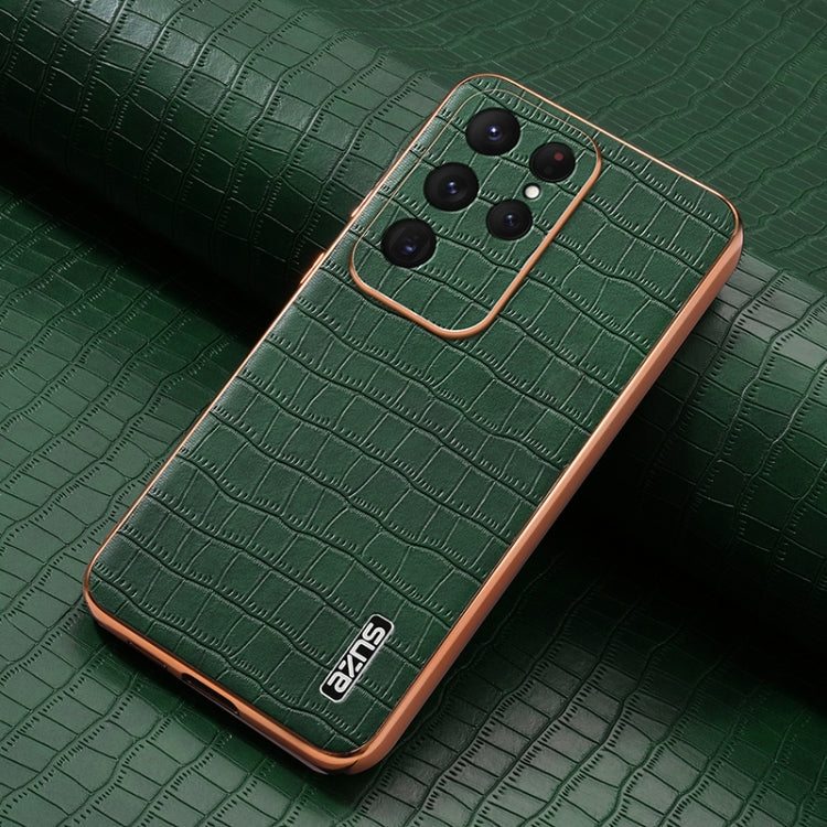 For Samsung Galaxy S25 Ultra 5G AZNS Electroplated Frame Crocodile Texture Full Coverage Phone Case
