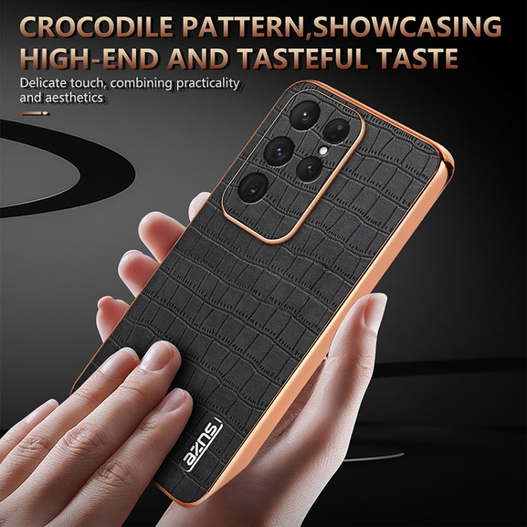 For Samsung Galaxy S25 Ultra 5G AZNS Electroplated Frame Crocodile Texture Full Coverage Phone Case